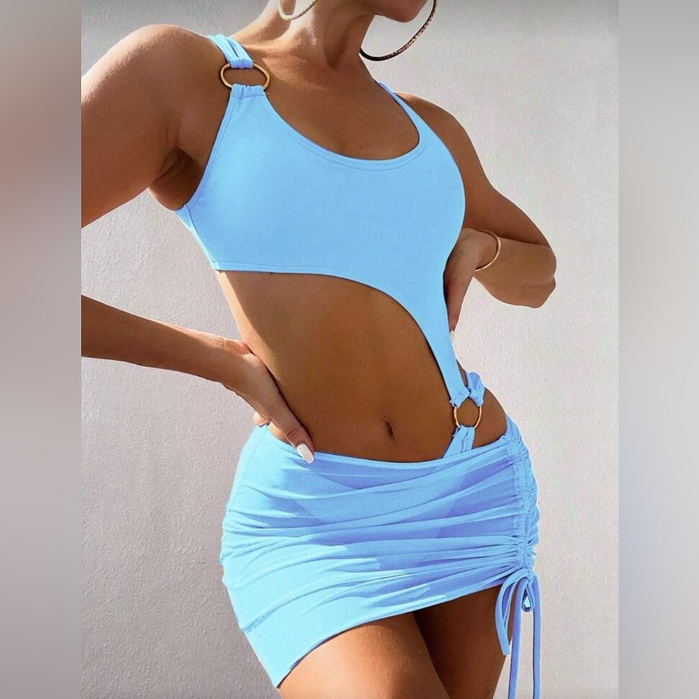 SHEIN Light Blue Cutout One Piece Swimsuit